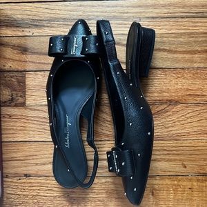 Salvatore Ferragamo Viva Stud Leather Slingback Flats, Size 6.5US/36.5EU